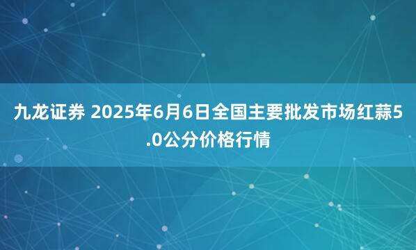 九龙证券 2025年6月6日全国主要批发市场红蒜5.0公分价格行情