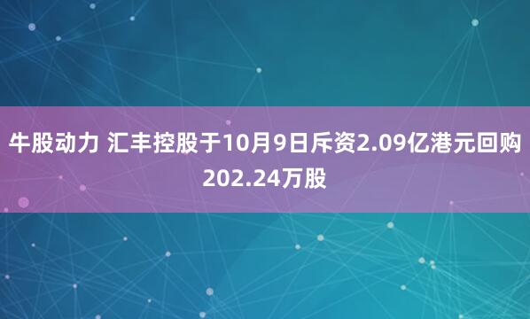 牛股动力 汇丰控股于10月9日斥资2.09亿港元回购202.24万股
